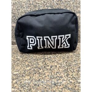 Victoria's Secret PINK Black Makeup Cosmetic Bag Travel Toiletry Pouch Zip Case